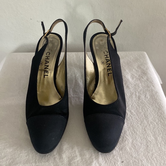 Vintage Chanel Black Satin Slingback’s - Picture 1 of 13